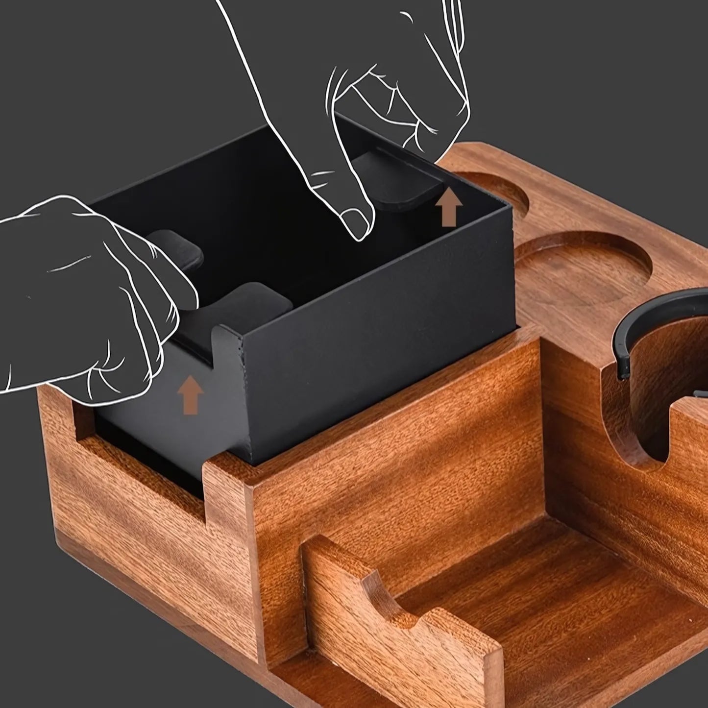 Multi-Function Wooden Espresso Tamping Station with Knock Box