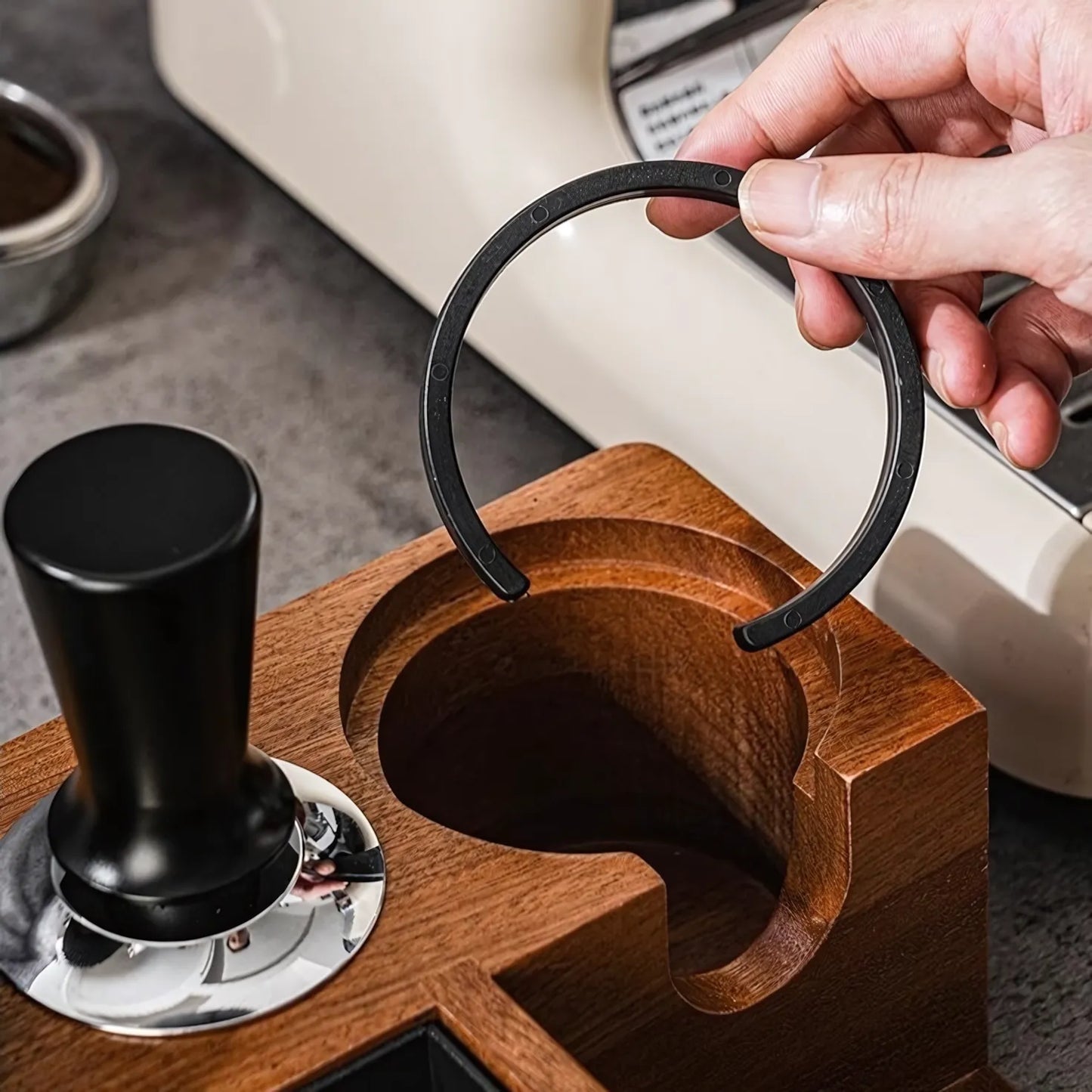Multi-Function Wooden Espresso Tamping Station with Knock Box