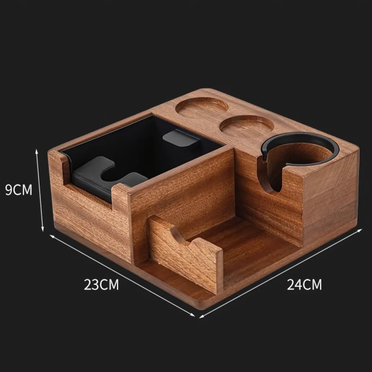 Multi-Function Wooden Espresso Tamping Station with Knock Box