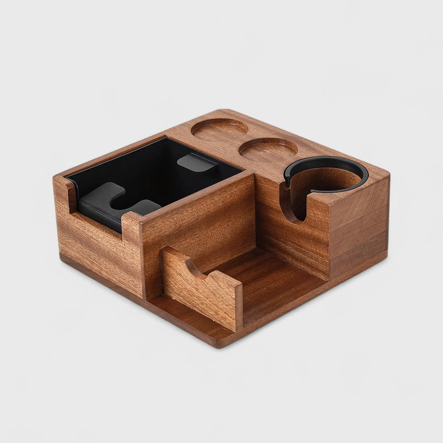 Multi-Function Wooden Espresso Tamping Station with Knock Box