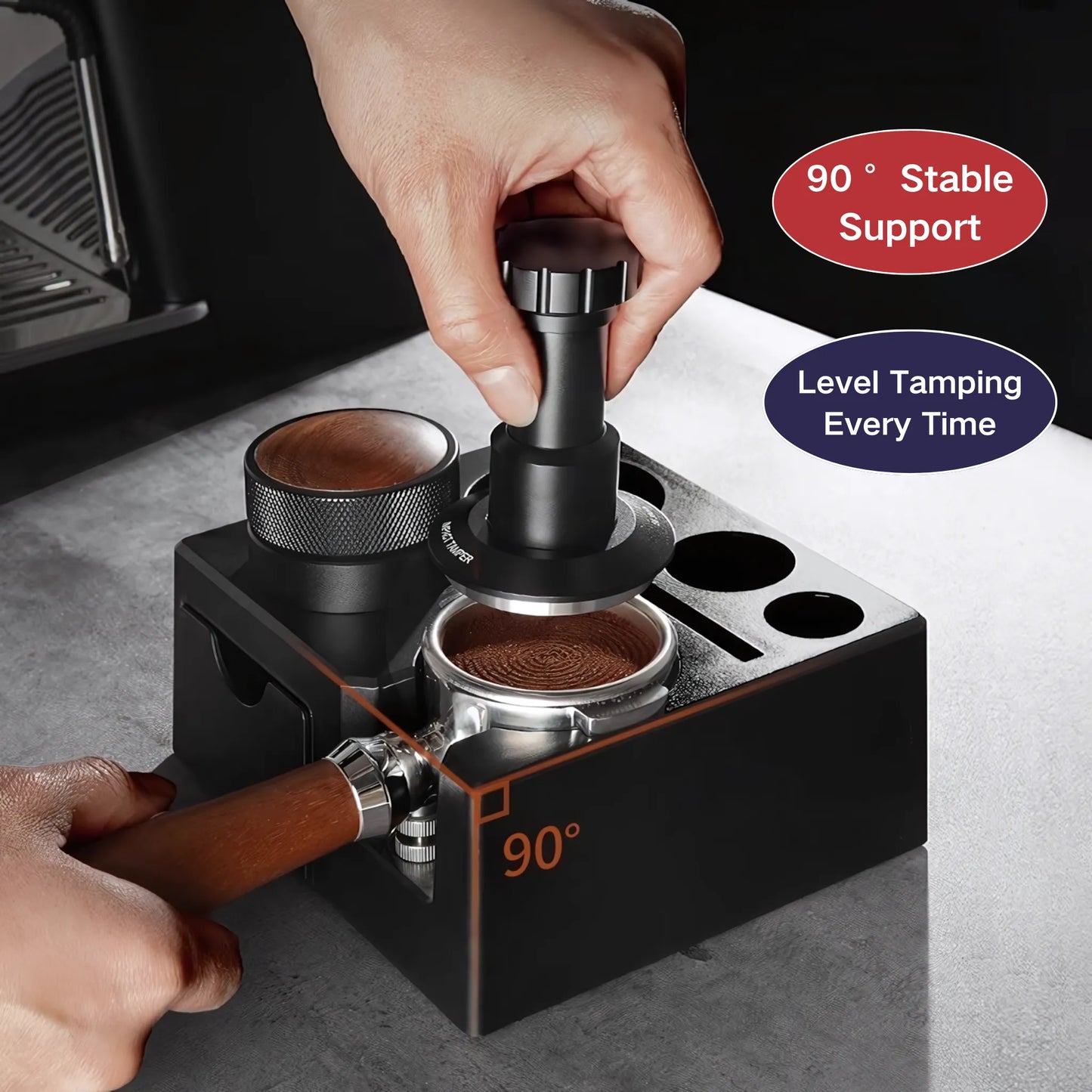 Multi-Function Espresso Tamping Station with Filter Drawer