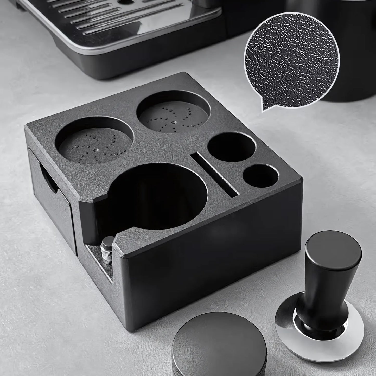 Multi-Function Espresso Tamping Station with Filter Drawer