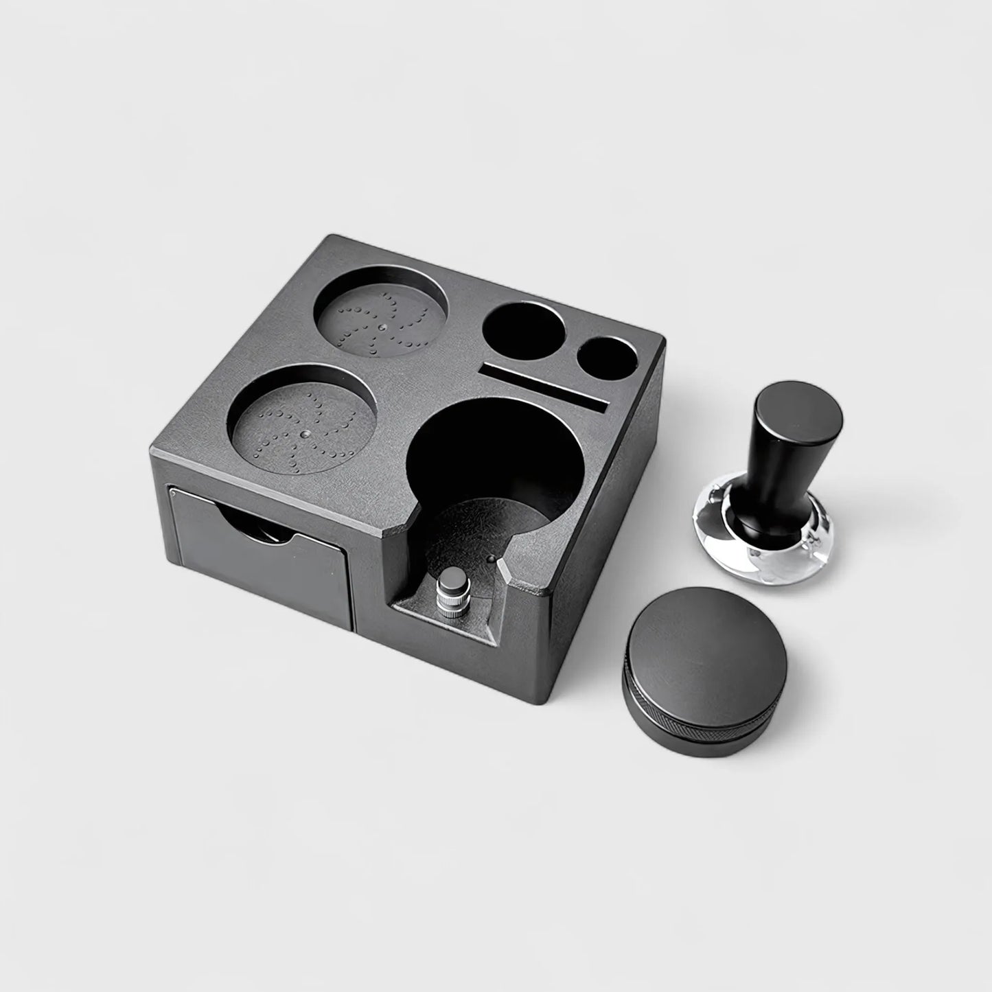 Multi-Function Espresso Tamping Station with Filter Drawer
