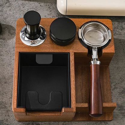 Multi-Function Wooden Espresso Tamping Station with Knock Box