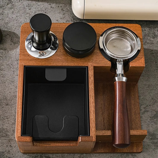 Multi-Function Wooden Espresso Tamping Station with Knock Box
