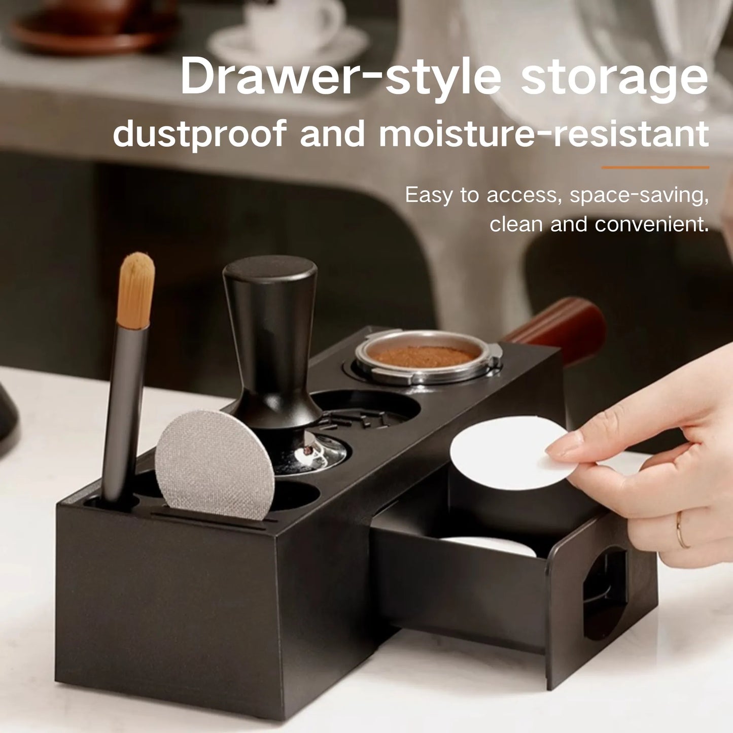 All-in-One Espresso Tamping Station with Storage Drawer