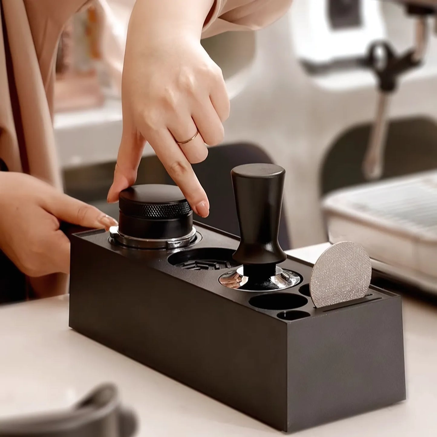 All-in-One Espresso Tamping Station with Storage Drawer