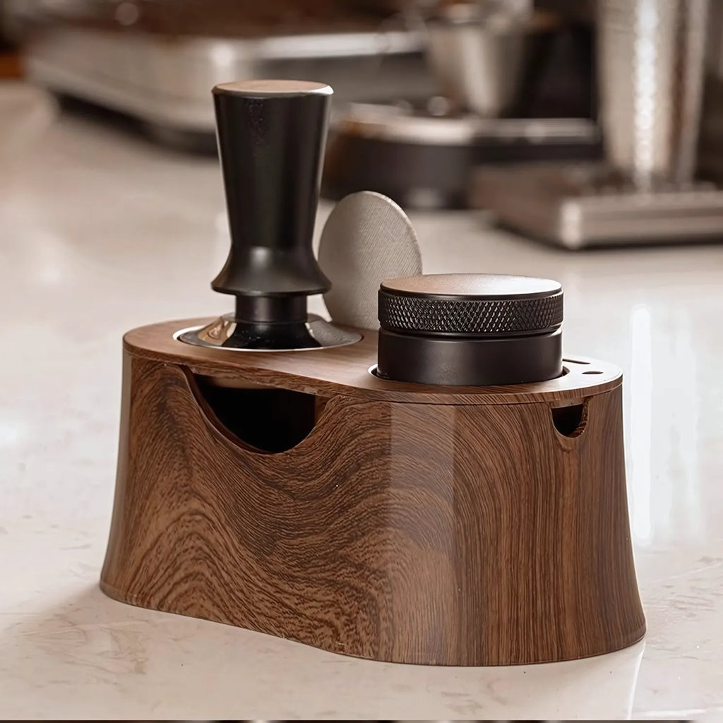 Compact Espresso Tamping Station with Knock Box