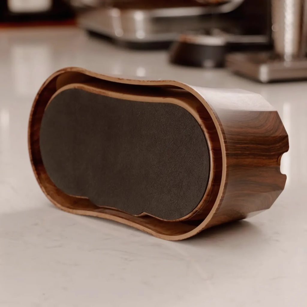 Compact Espresso Tamping Station with Knock Box