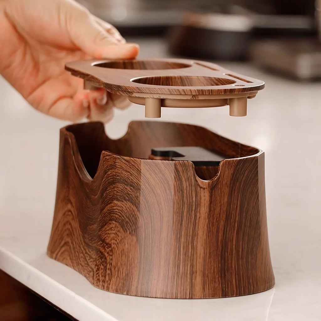 Compact Espresso Tamping Station with Knock Box