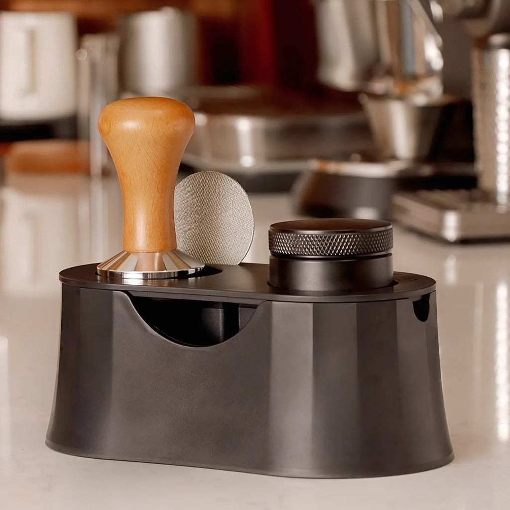 Compact Espresso Tamping Station with Knock Box
