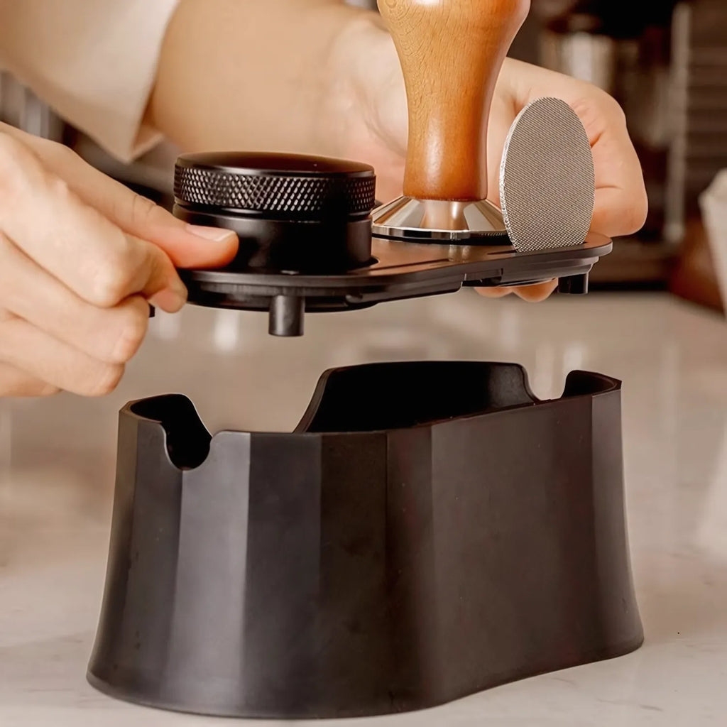Compact Espresso Tamping Station with Knock Box
