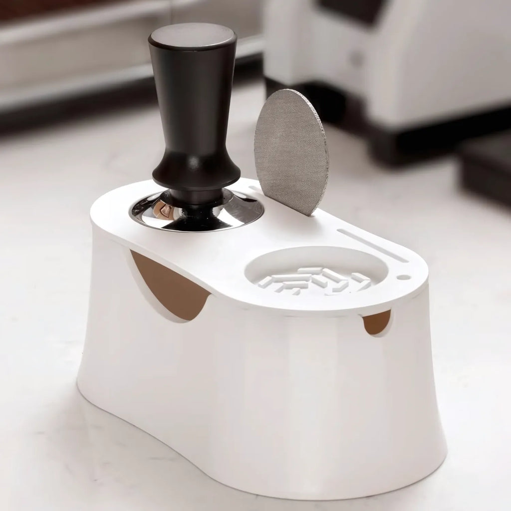 Compact Espresso Tamping Station with Knock Box