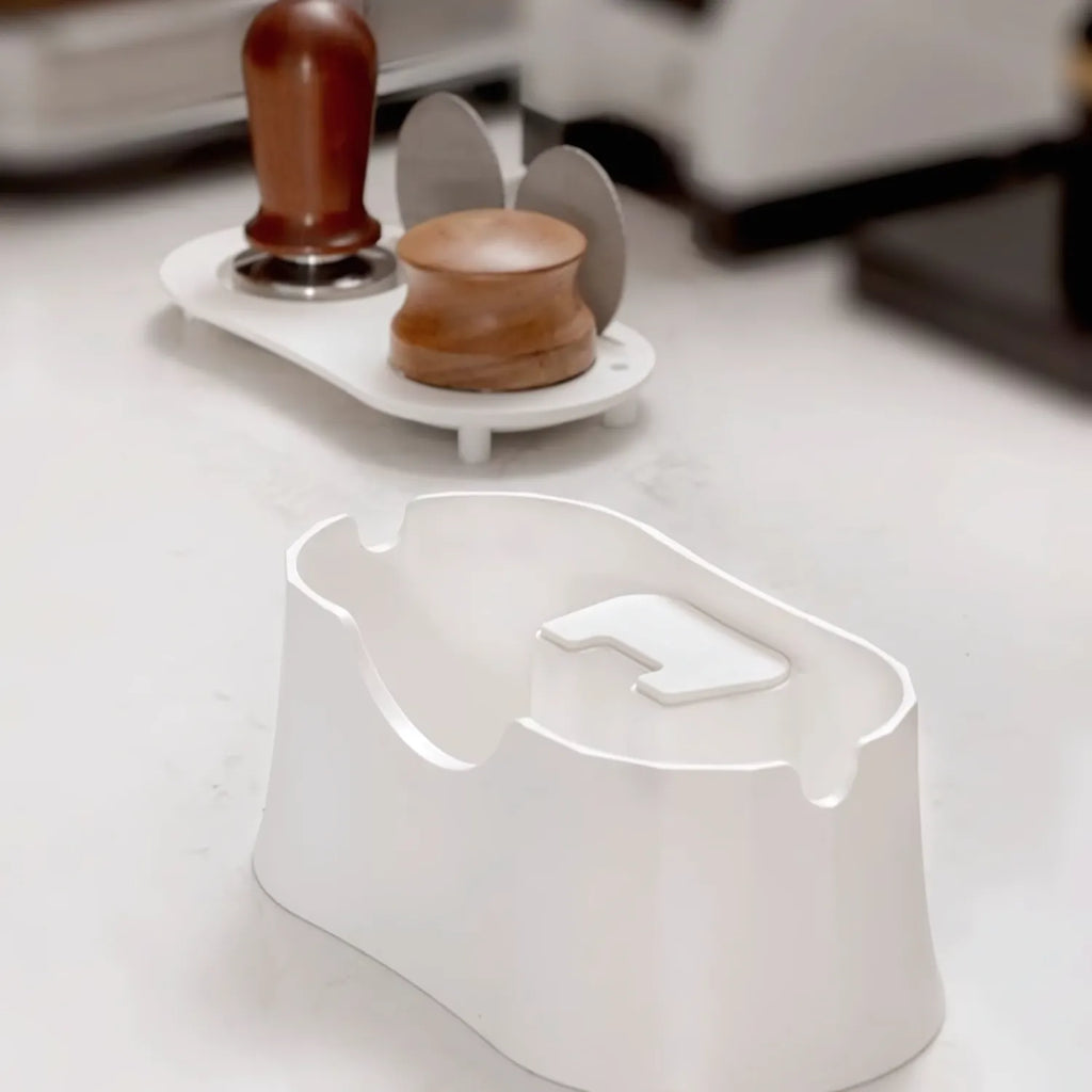 Compact Espresso Tamping Station with Knock Box