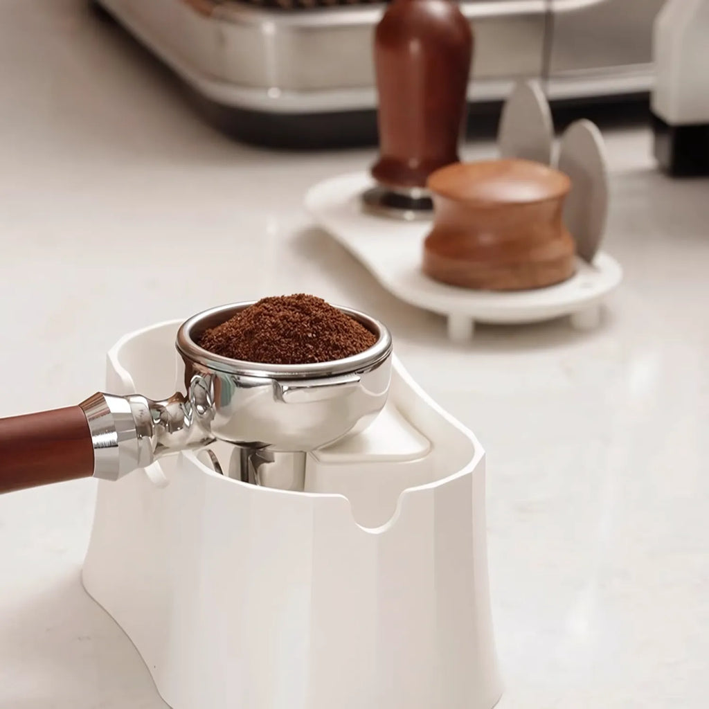 Compact Espresso Tamping Station with Knock Box