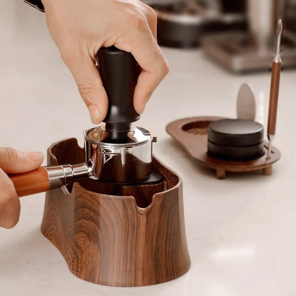 Compact Espresso Tamping Station with Knock Box