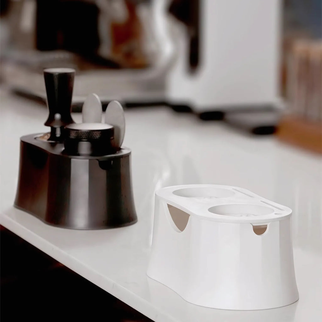 Compact Espresso Tamping Station with Knock Box