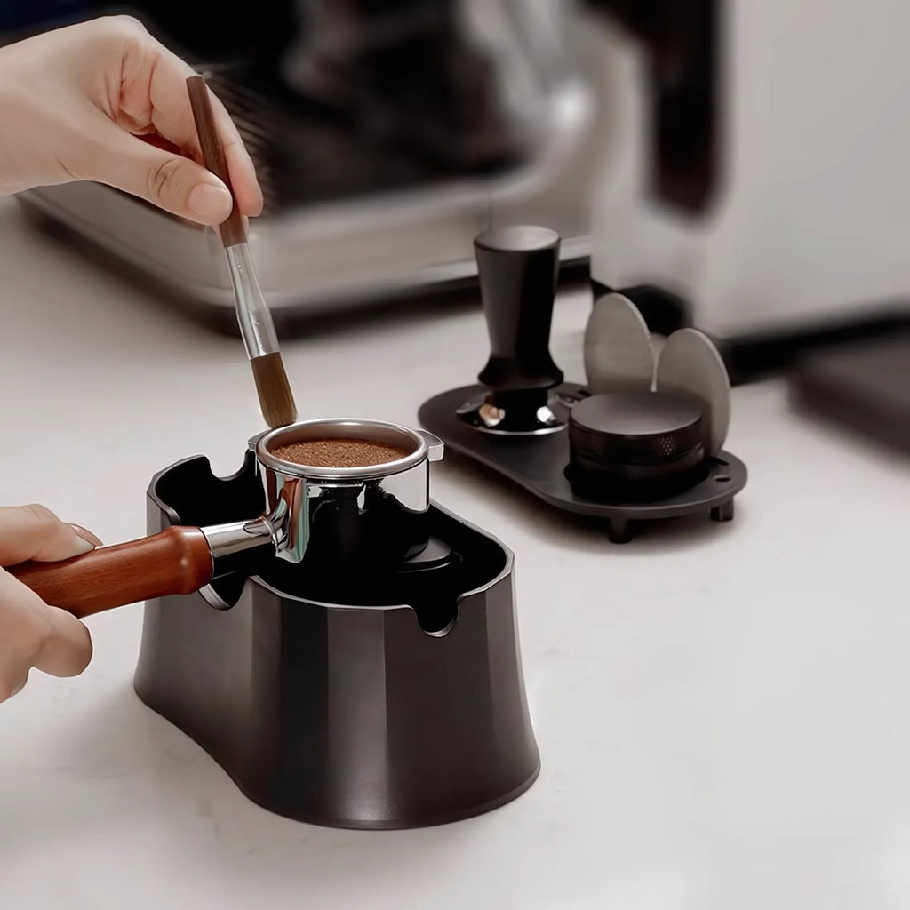 Compact Espresso Tamping Station with Knock Box