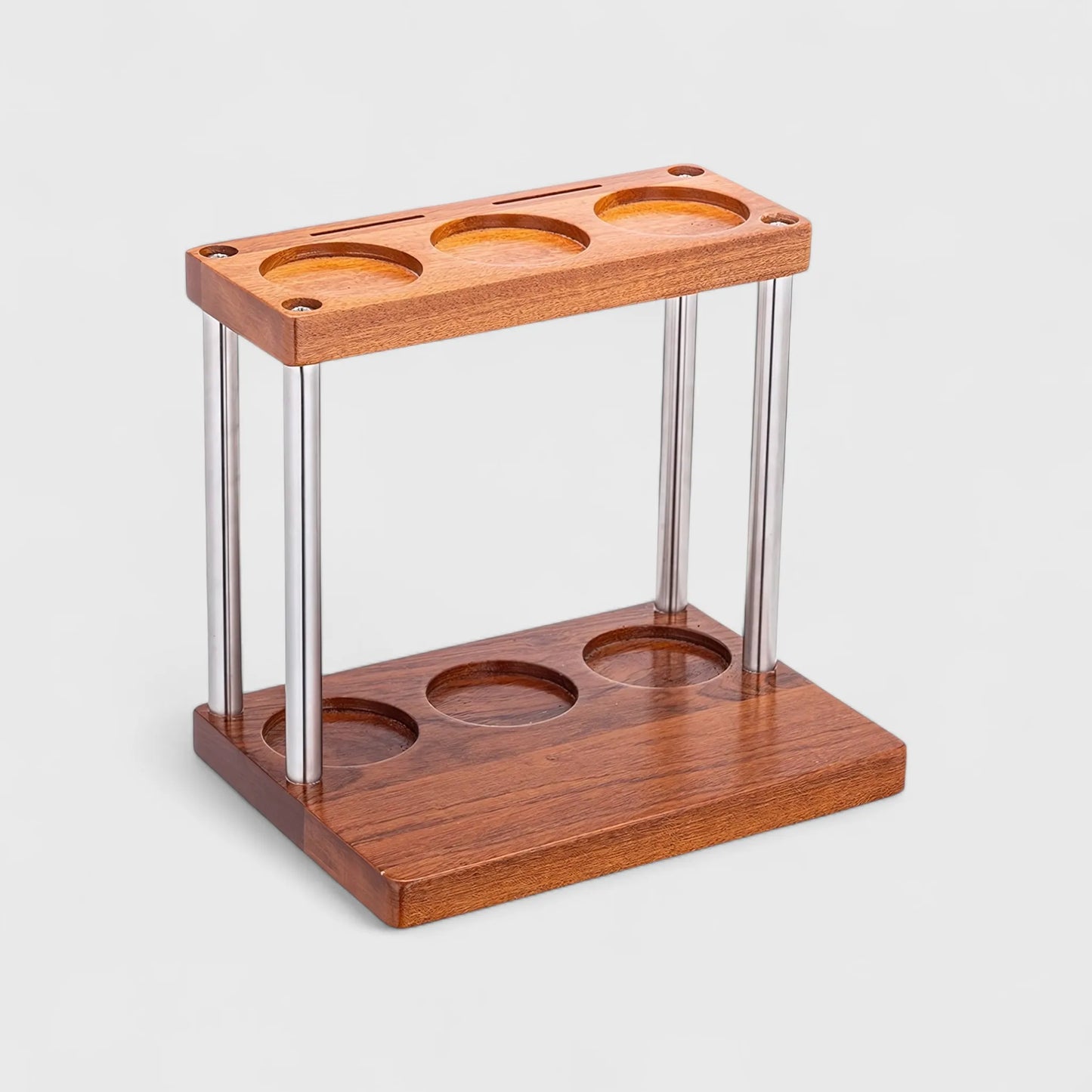 Dual Layer Espresso Rack – Sapele Wood Coffee Tool Organizer with 8 Slots