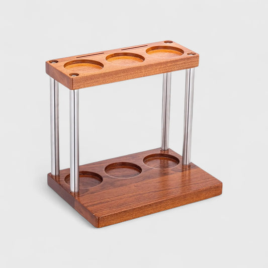 Dual Layer Espresso Rack – Sapele Wood Coffee Tool Organizer with 8 Slots