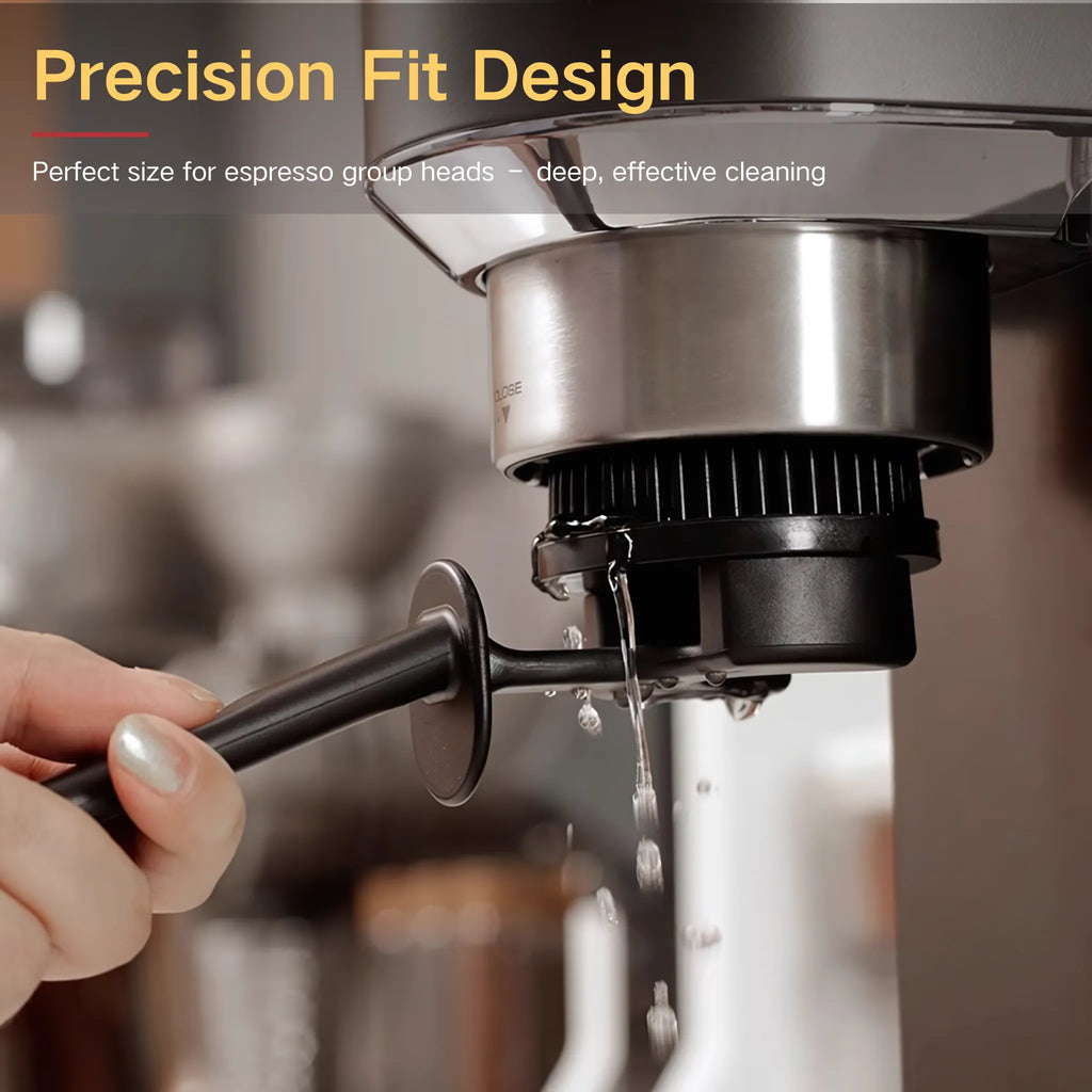 Espresso Group Head Cleaning Brush – Anti-Scald Design with Built-in Dosing Scoop