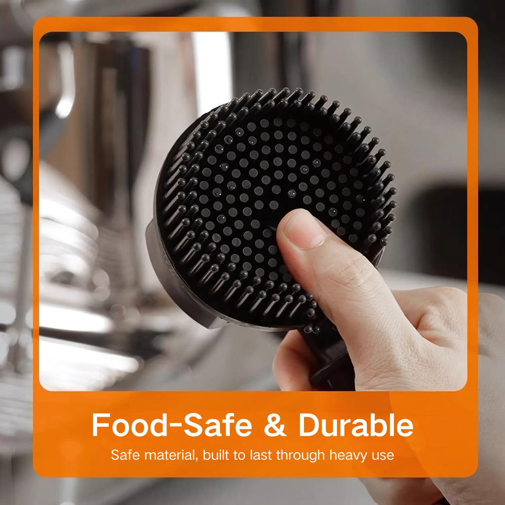 Espresso Group Head Cleaning Brush – Anti-Scald Design with Built-in Dosing Scoop