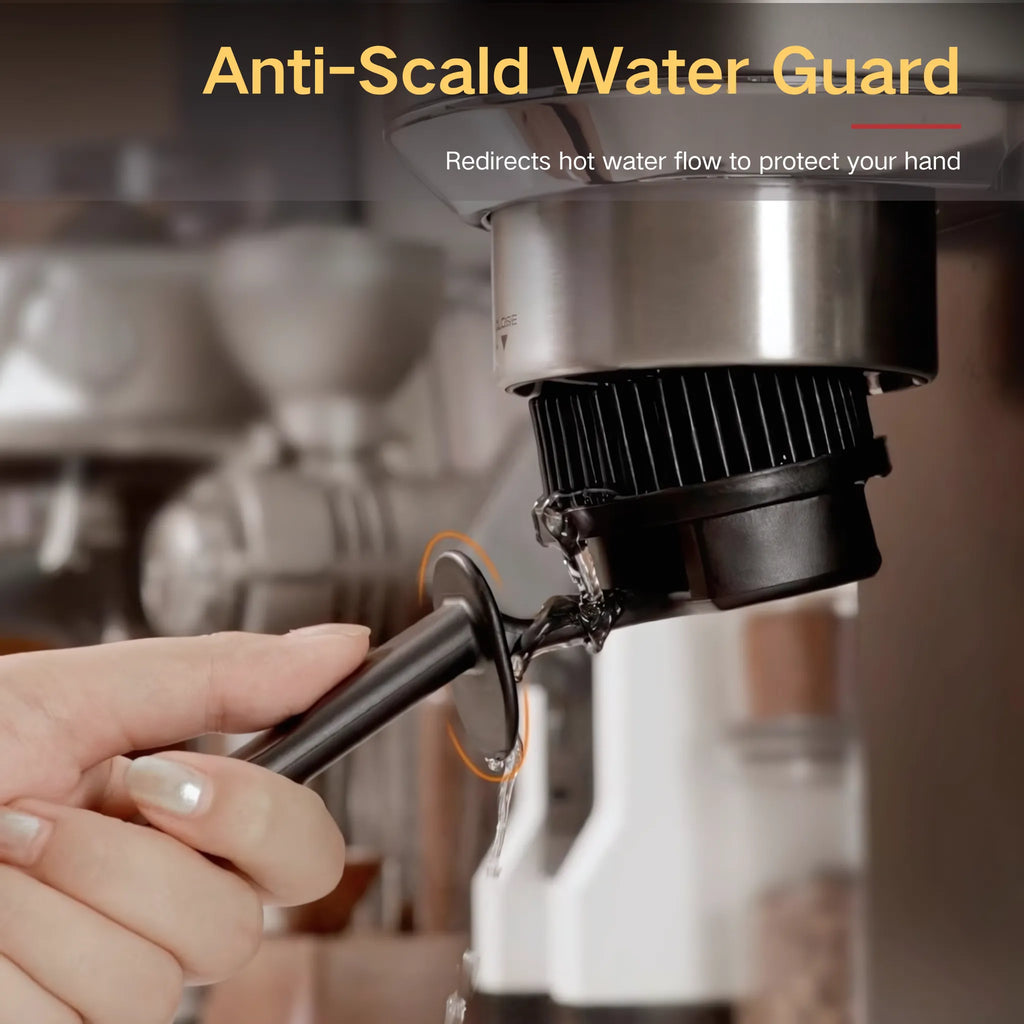 Espresso Group Head Cleaning Brush – Anti-Scald Design with Built-in Dosing Scoop