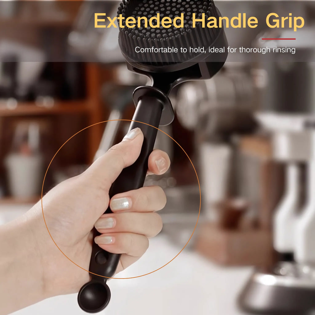 Espresso Group Head Cleaning Brush – Anti-Scald Design with Built-in Dosing Scoop