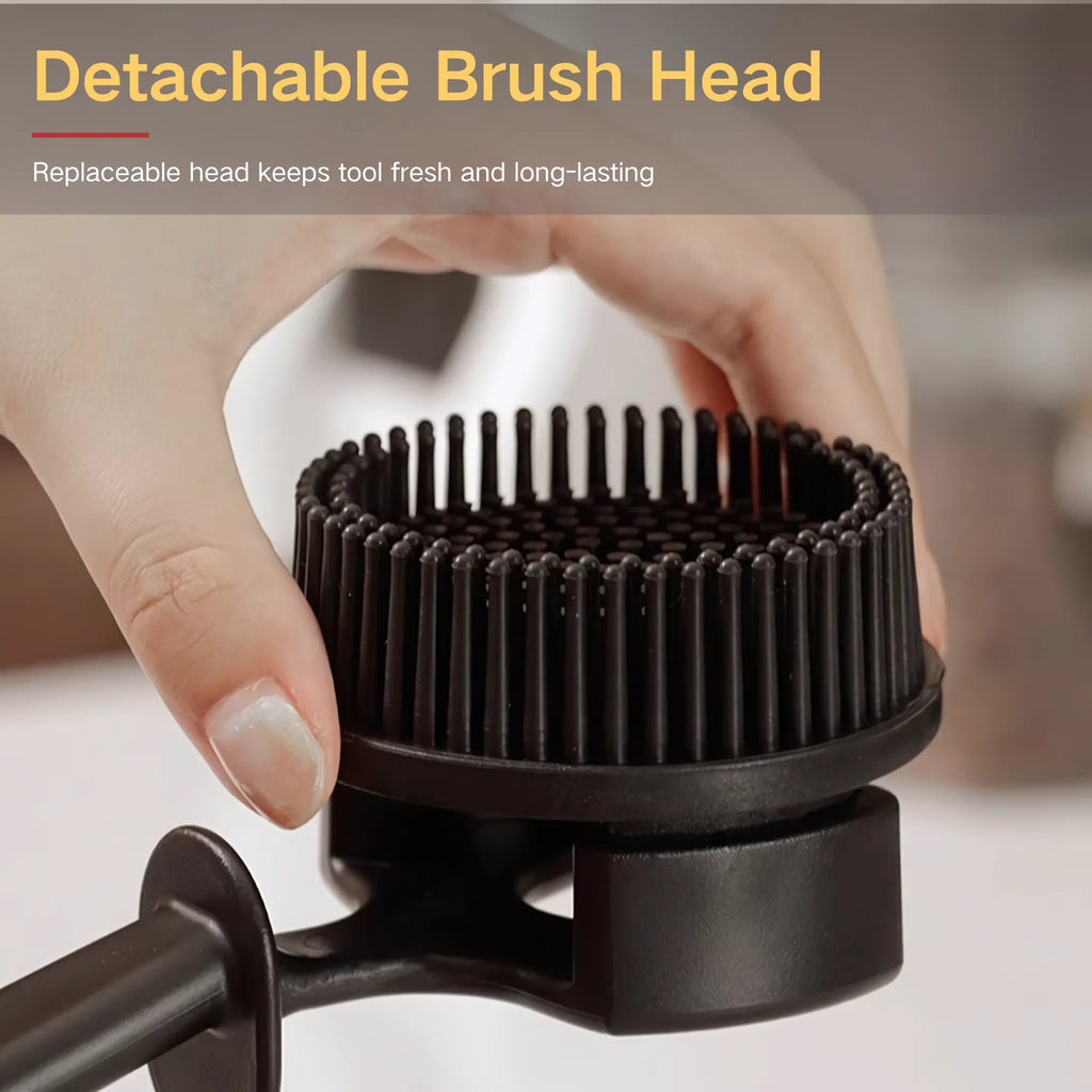 Espresso Group Head Cleaning Brush – Anti-Scald Design with Built-in Dosing Scoop