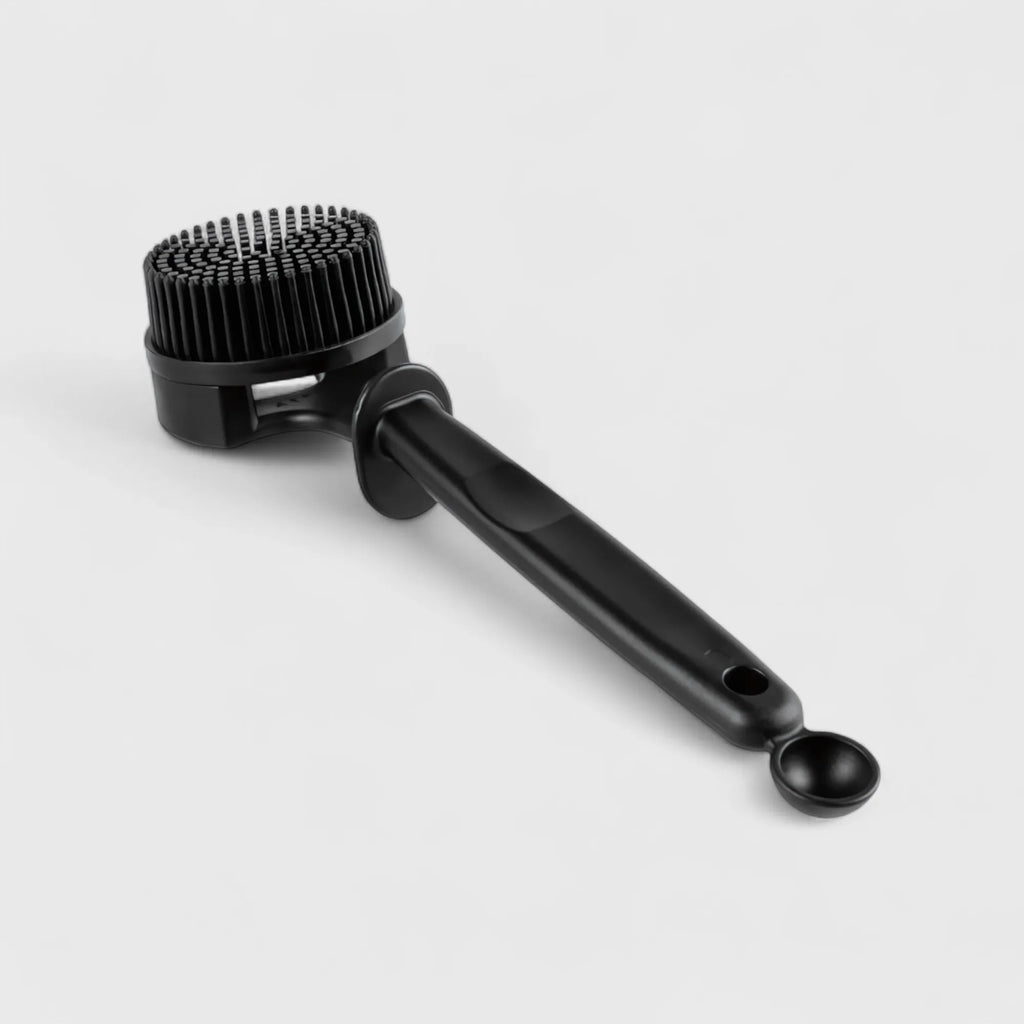 Espresso Group Head Cleaning Brush – Anti-Scald Design with Built-in Dosing Scoop