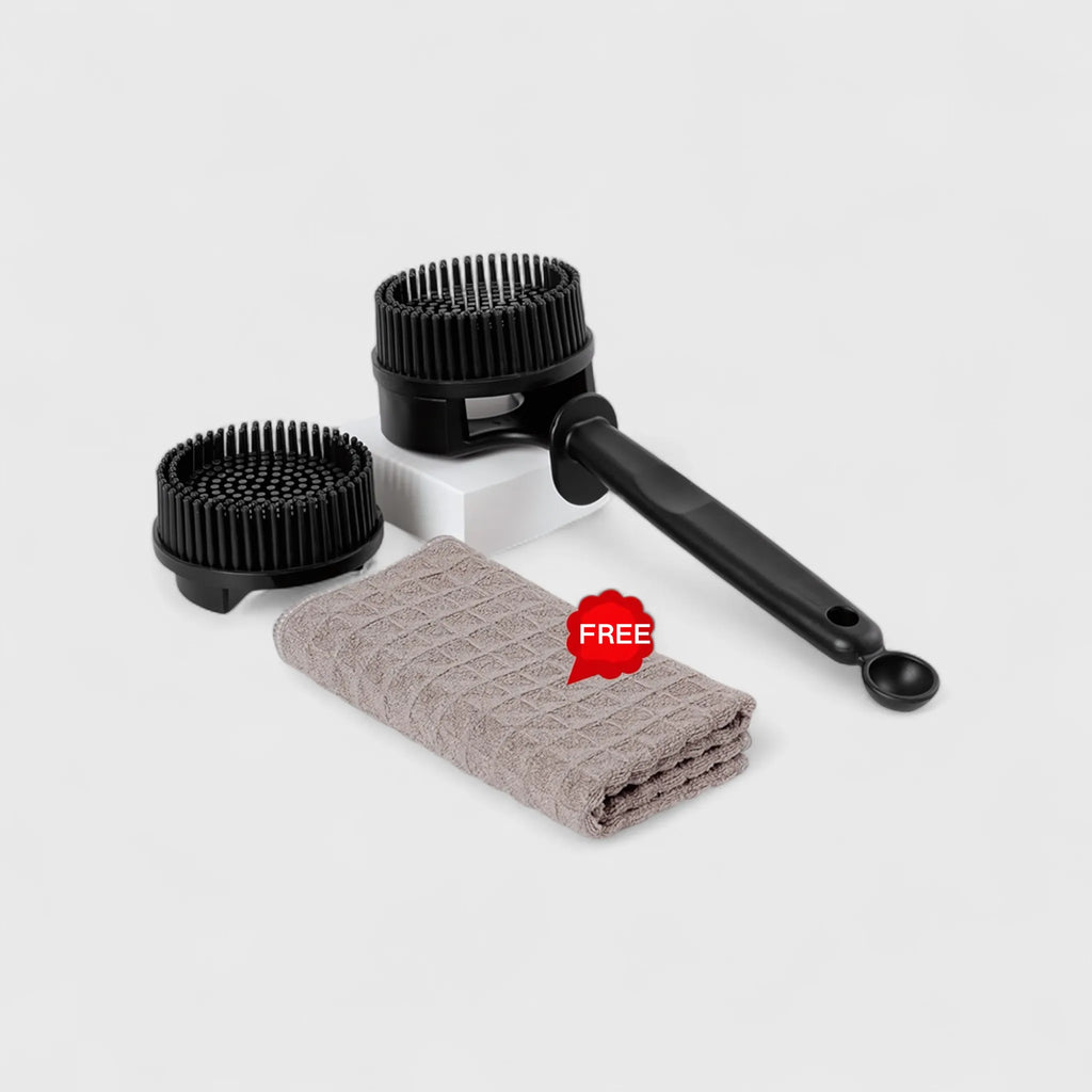 Espresso Group Head Cleaning Brush – Anti-Scald Design with Built-in Dosing Scoop