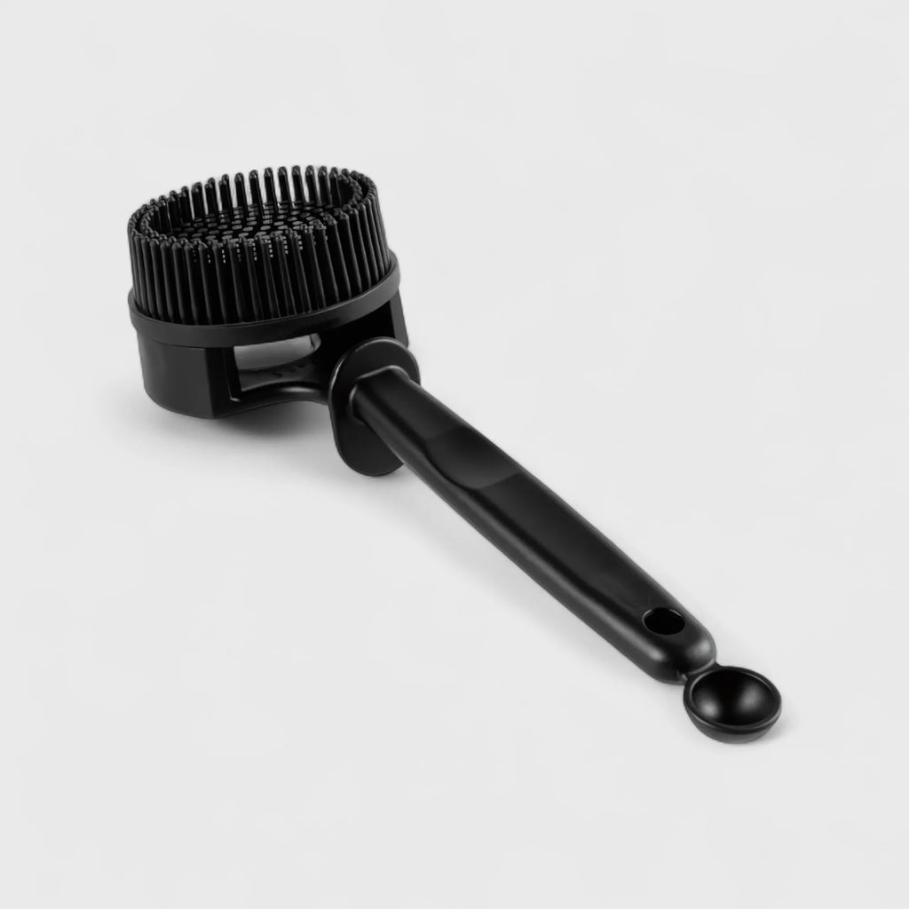 Espresso Group Head Cleaning Brush – Anti-Scald Design with Built-in Dosing Scoop