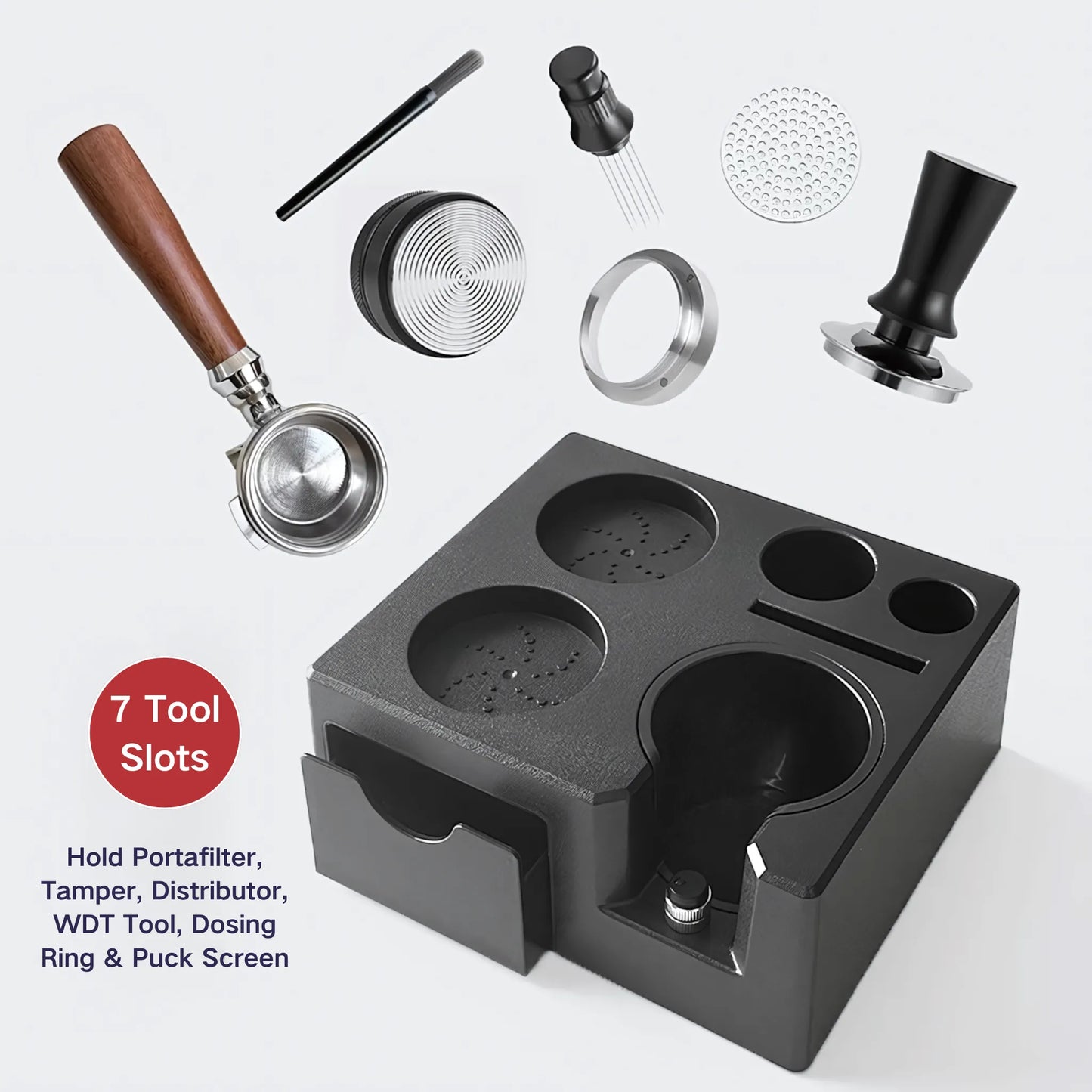 Multi-Function Espresso Tamping Station with Filter Drawer
