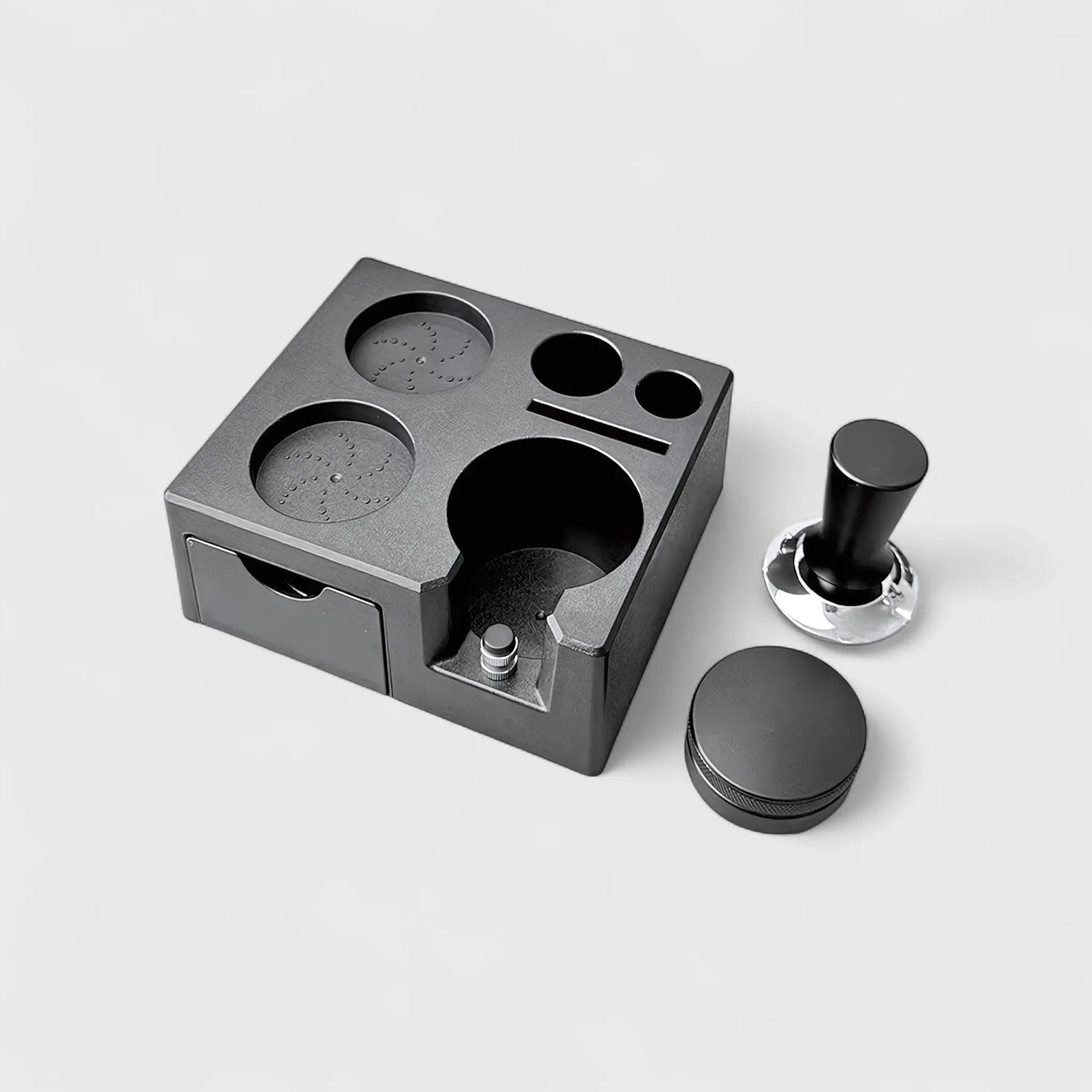 Alilmein Organizer Portafiltro Caffè 7 In 1 - Stazione Di Battitura Con Contenitore Fondi - Adatto Per Manici 51-58 Mm