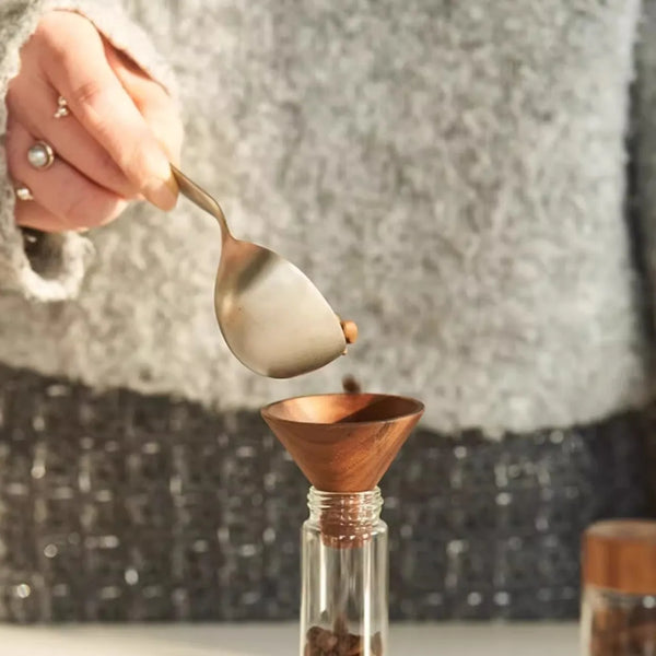 Rotating Coffee Bean Storage Tube Set – Walnut Wood Base with Glass Vials and Funnel