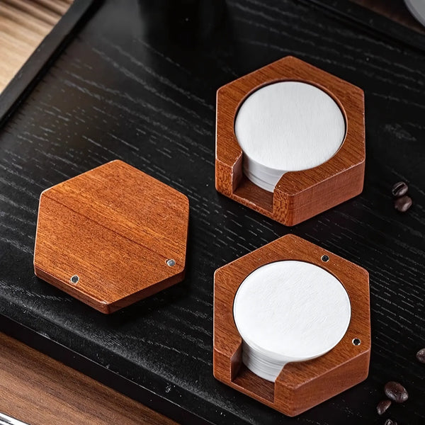 Sapele Wood Coffee Filter Paper Storage Box – Magnetic Lid with Anti-Slip Base