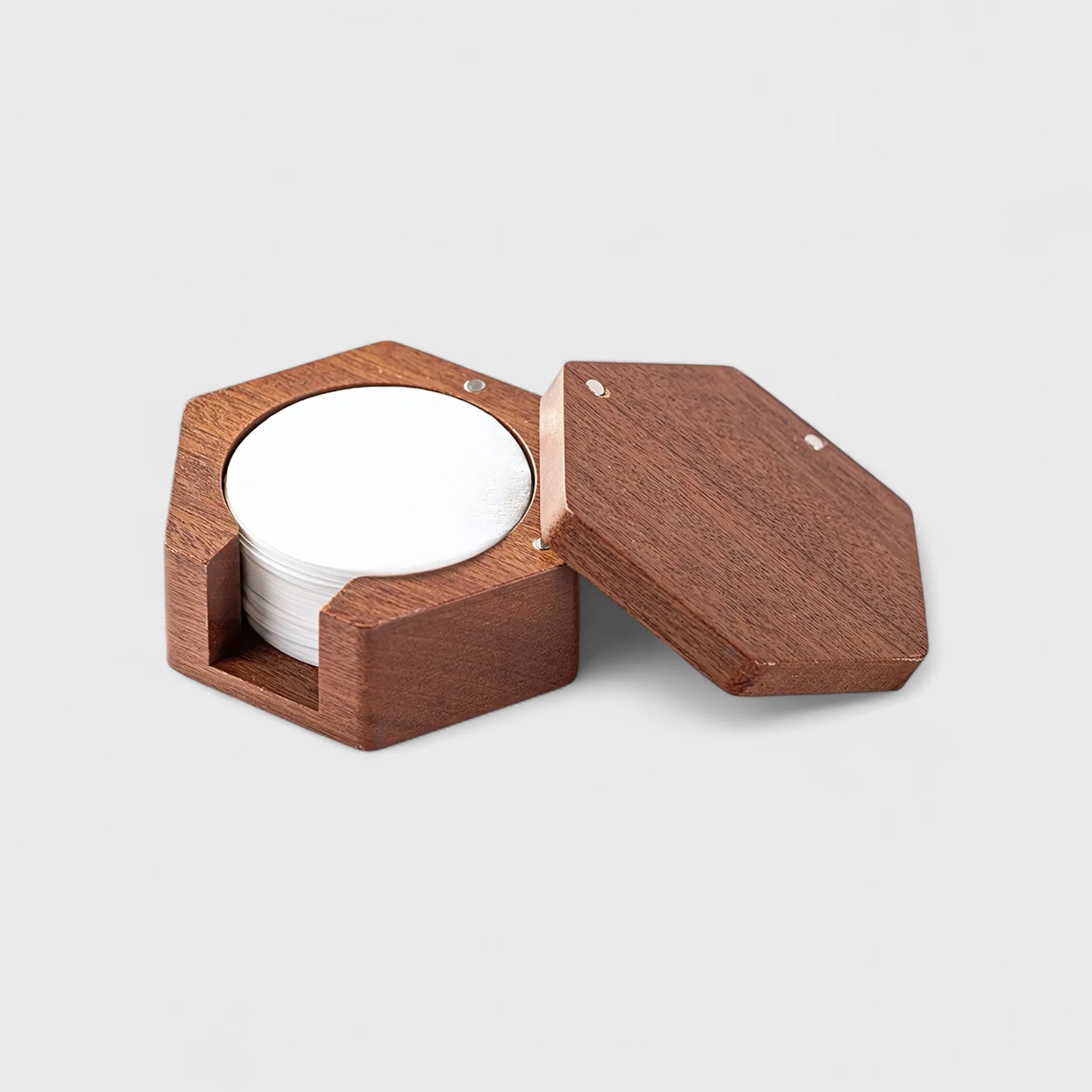 Sapele Wood Coffee Filter Paper Storage Box – Magnetic Lid with Anti-Slip Base