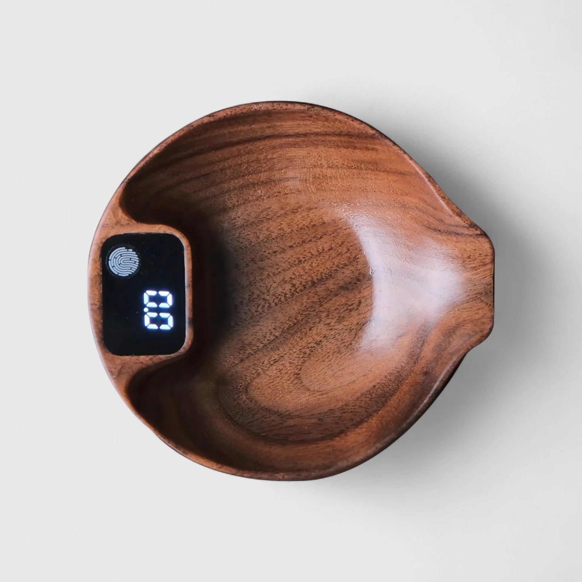 Smart 2-in-1 Coffee Bean Tray Scale – Walnut Fingerprint Touch Digital Weighing Tool